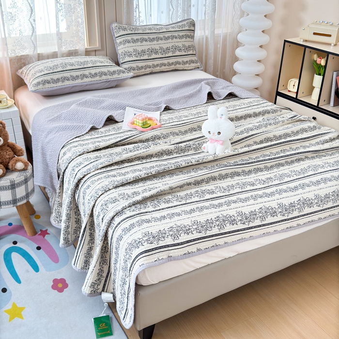 91家纺网 家纺一手货源 找家纺 橙子家居 2024新款A类木棉印花夹层新疆棉花四季款床盖三件套 西西里