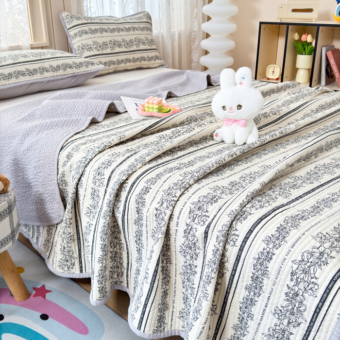 91家纺网 家纺一手货源 找家纺 橙子家居 2024新款A类木棉印花夹层新疆棉花四季款床盖三件套 西西里