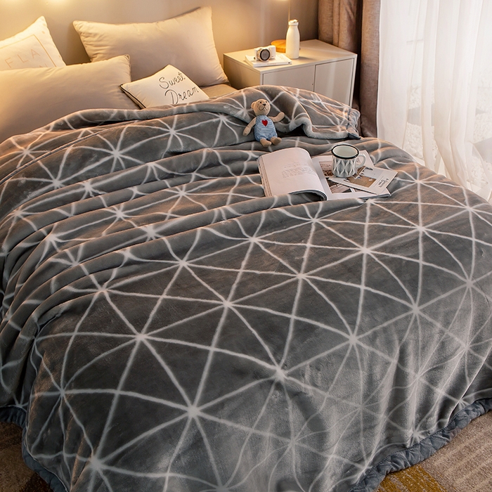 91家纺网 家纺一手货源 找家纺 好艺佳毛毯 2025新款（升级版）拉舍尔毛毯学生毯宿舍婚庆加厚双层毯子绒毯盖毯不掉毛毛毯 升级版-灰菱格