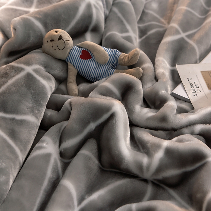 91家纺网 家纺一手货源 找家纺 好艺佳毛毯 2025新款（升级版）拉舍尔毛毯学生毯宿舍婚庆加厚双层毯子绒毯盖毯不掉毛毛毯 升级版-灰菱格