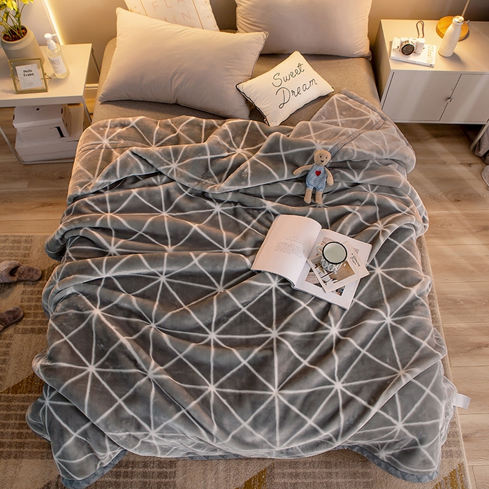 91家纺网 家纺一手货源 找家纺 好艺佳毛毯 2025新款（升级版）拉舍尔毛毯学生毯宿舍婚庆加厚双层毯子绒毯盖毯不掉毛毛毯 升级版-灰菱格