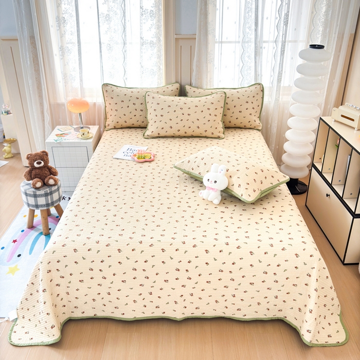 91家纺网 家纺一手货源 找家纺 橙子家居 2024新款A类木棉印花夹层新疆棉花四季款床盖三件套 栀子花