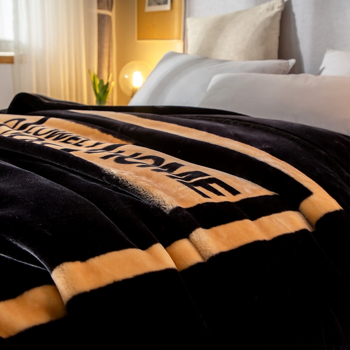 91家纺网 家纺一手货源 找家纺 好艺佳毛毯 2025新款（升级版）拉舍尔毛毯学生毯宿舍婚庆加厚双层毯子绒毯盖毯不掉毛毛毯 升级版-黑LOV