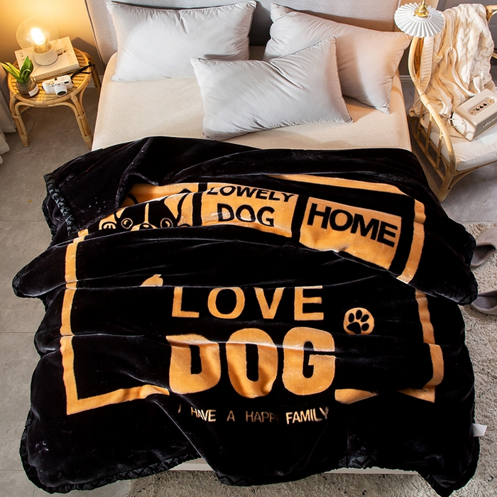 91家纺网 家纺一手货源 找家纺 好艺佳毛毯 2025新款（升级版）拉舍尔毛毯学生毯宿舍婚庆加厚双层毯子绒毯盖毯不掉毛毛毯 升级版-黑LOV