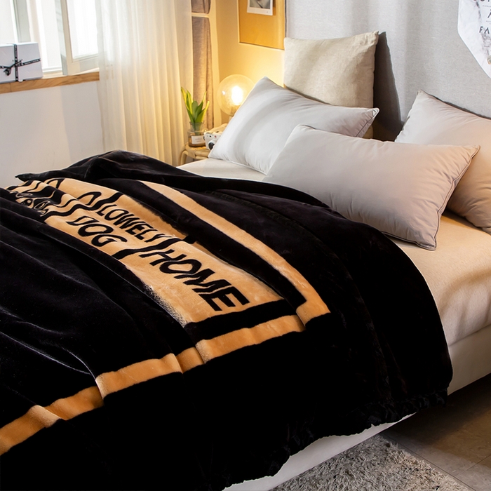 91家纺网 家纺一手货源 找家纺 好艺佳毛毯 2025新款（升级版）拉舍尔毛毯学生毯宿舍婚庆加厚双层毯子绒毯盖毯不掉毛毛毯 升级版-黑LOV