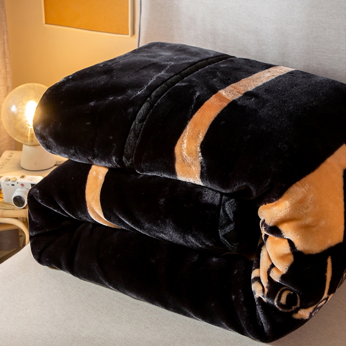 91家纺网 家纺一手货源 找家纺 好艺佳毛毯 2025新款（升级版）拉舍尔毛毯学生毯宿舍婚庆加厚双层毯子绒毯盖毯不掉毛毛毯 升级版-黑LOV
