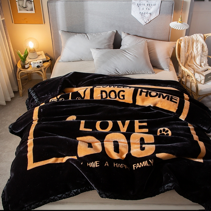 91家纺网 家纺一手货源 找家纺 好艺佳毛毯 2025新款（升级版）拉舍尔毛毯学生毯宿舍婚庆加厚双层毯子绒毯盖毯不掉毛毛毯 升级版-黑LOV