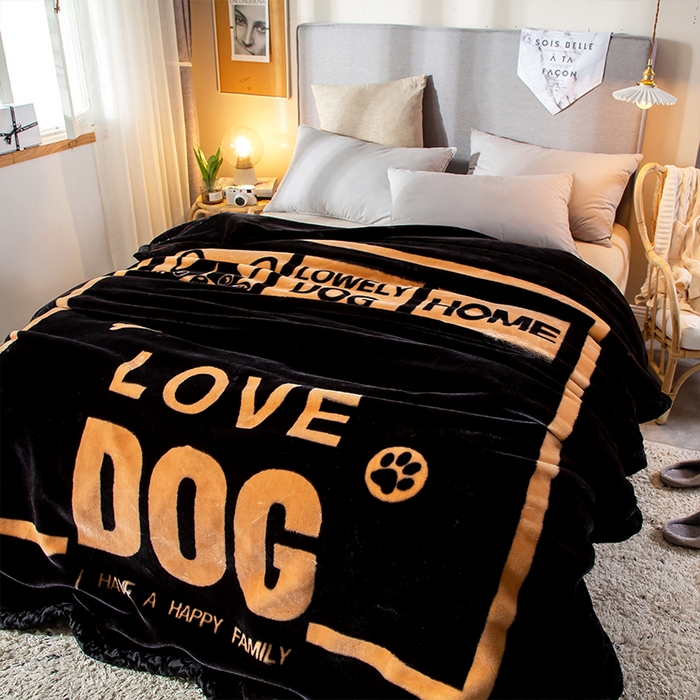 91家纺网 家纺一手货源 找家纺 好艺佳毛毯 2025新款（升级版）拉舍尔毛毯学生毯宿舍婚庆加厚双层毯子绒毯盖毯不掉毛毛毯 升级版-黑LOV