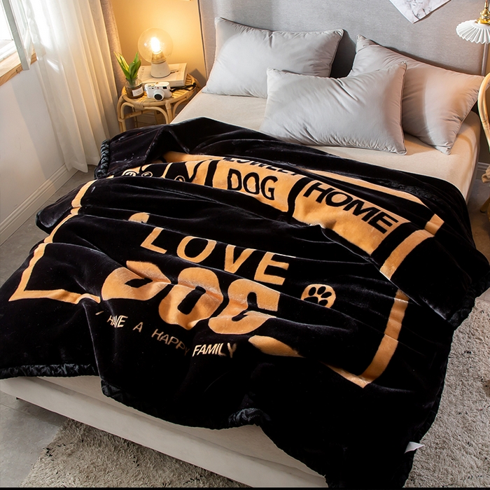 91家纺网 家纺一手货源 找家纺 好艺佳毛毯 2025新款（升级版）拉舍尔毛毯学生毯宿舍婚庆加厚双层毯子绒毯盖毯不掉毛毛毯 升级版-黑LOV