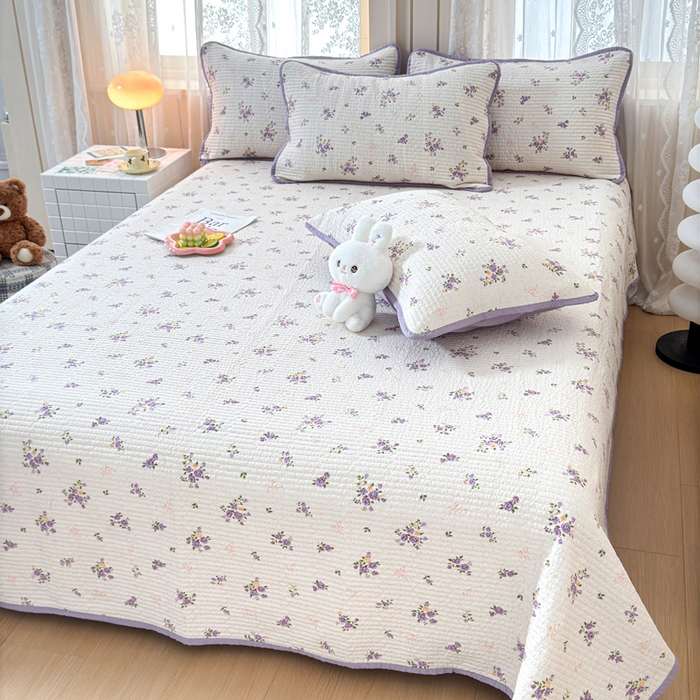 91家纺网 家纺一手货源 找家纺 橙子家居 2024新款A类木棉印花夹层新疆棉花四季款床盖三件套 紫玫瑰