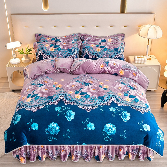 91家纺网 家纺一手货源 找家纺 缘莉娜家纺2025新款花色高克重加厚牛奶绒金貂绒被套单件如花似锦