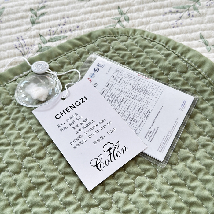 91家纺网 家纺一手货源 找家纺 橙子家居 2024新款A类木棉印花夹层新疆棉花四季款床盖三件套 春天里