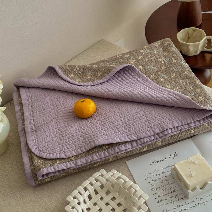 91家纺网 家纺一手货源 找家纺 橙子家居 2024新款A类高温砂洗木棉印花床盖三件套夹层新疆棉花四季款-实拍图 含苞待放