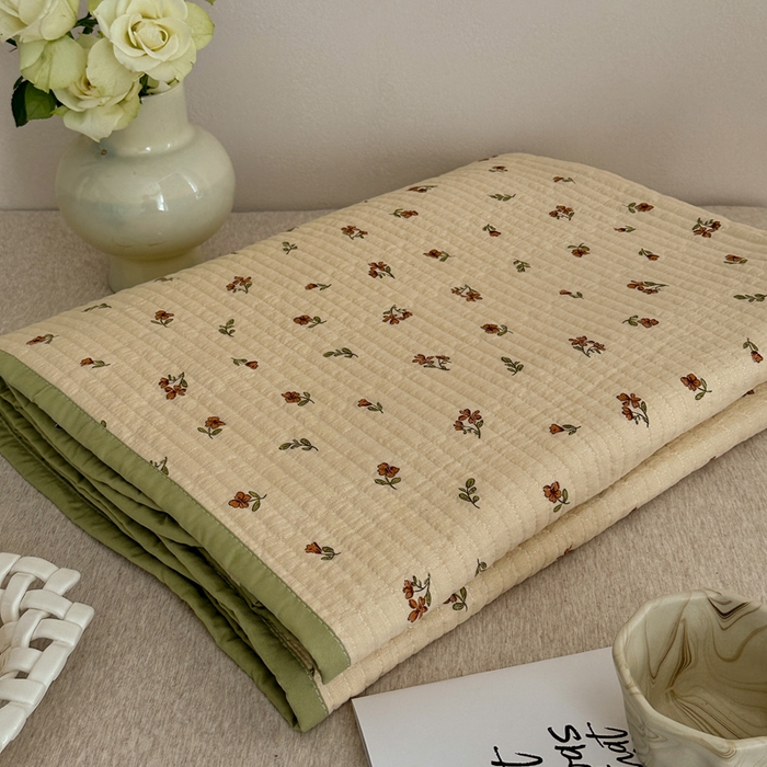 91家纺网 家纺一手货源 找家纺 橙子家居 2024新款A类高温砂洗木棉印花床盖三件套夹层新疆棉花四季款-实拍图 栀子花