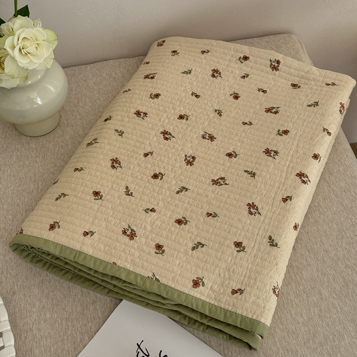 91家纺网 家纺一手货源 找家纺 橙子家居 2024新款A类高温砂洗木棉印花床盖三件套夹层新疆棉花四季款-实拍图 栀子花