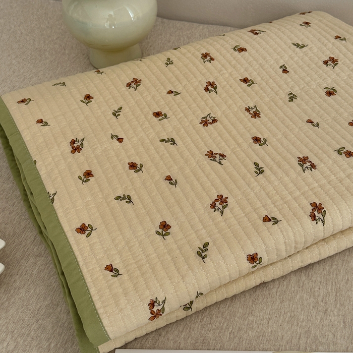 91家纺网 家纺一手货源 找家纺 橙子家居 2024新款A类高温砂洗木棉印花床盖三件套夹层新疆棉花四季款-实拍图 栀子花