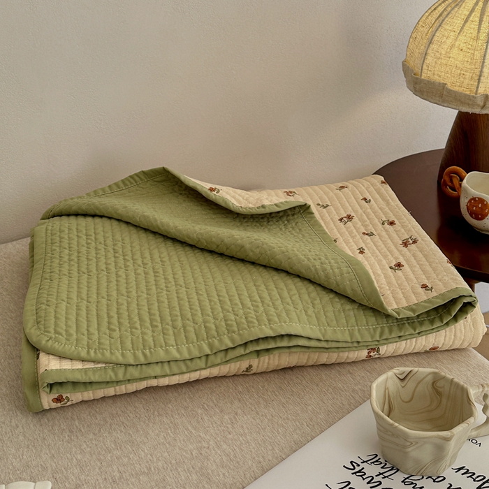 91家纺网 家纺一手货源 找家纺 橙子家居 2024新款A类高温砂洗木棉印花床盖三件套夹层新疆棉花四季款-实拍图 栀子花