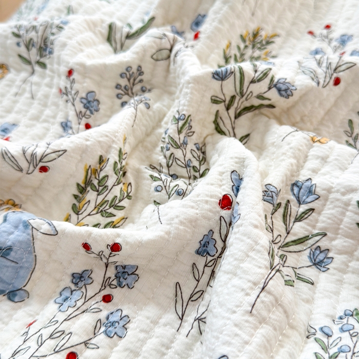 91家纺网 家纺一手货源 找家纺 橙子家居 2024新款A类木棉印花夹层新疆棉花四季款床盖三件套 薰衣草