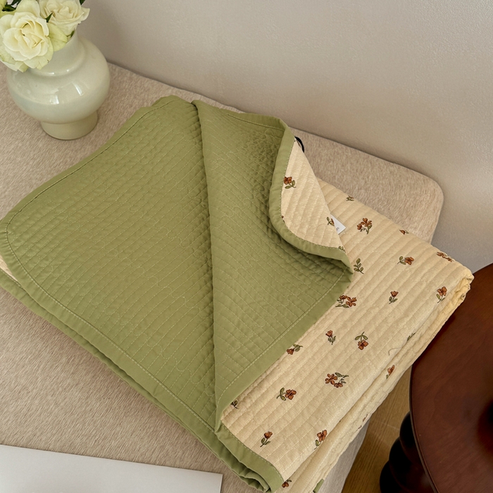 91家纺网 家纺一手货源 找家纺 橙子家居 2024新款A类高温砂洗木棉印花床盖三件套夹层新疆棉花四季款-实拍图 栀子花