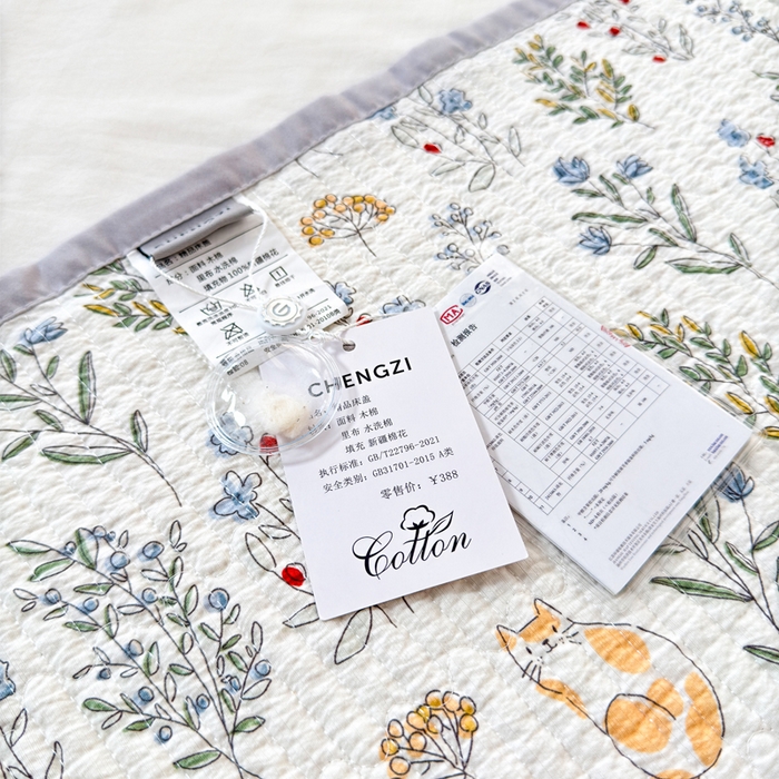 91家纺网 家纺一手货源 找家纺 橙子家居 2024新款A类木棉印花夹层新疆棉花四季款床盖三件套 薰衣草