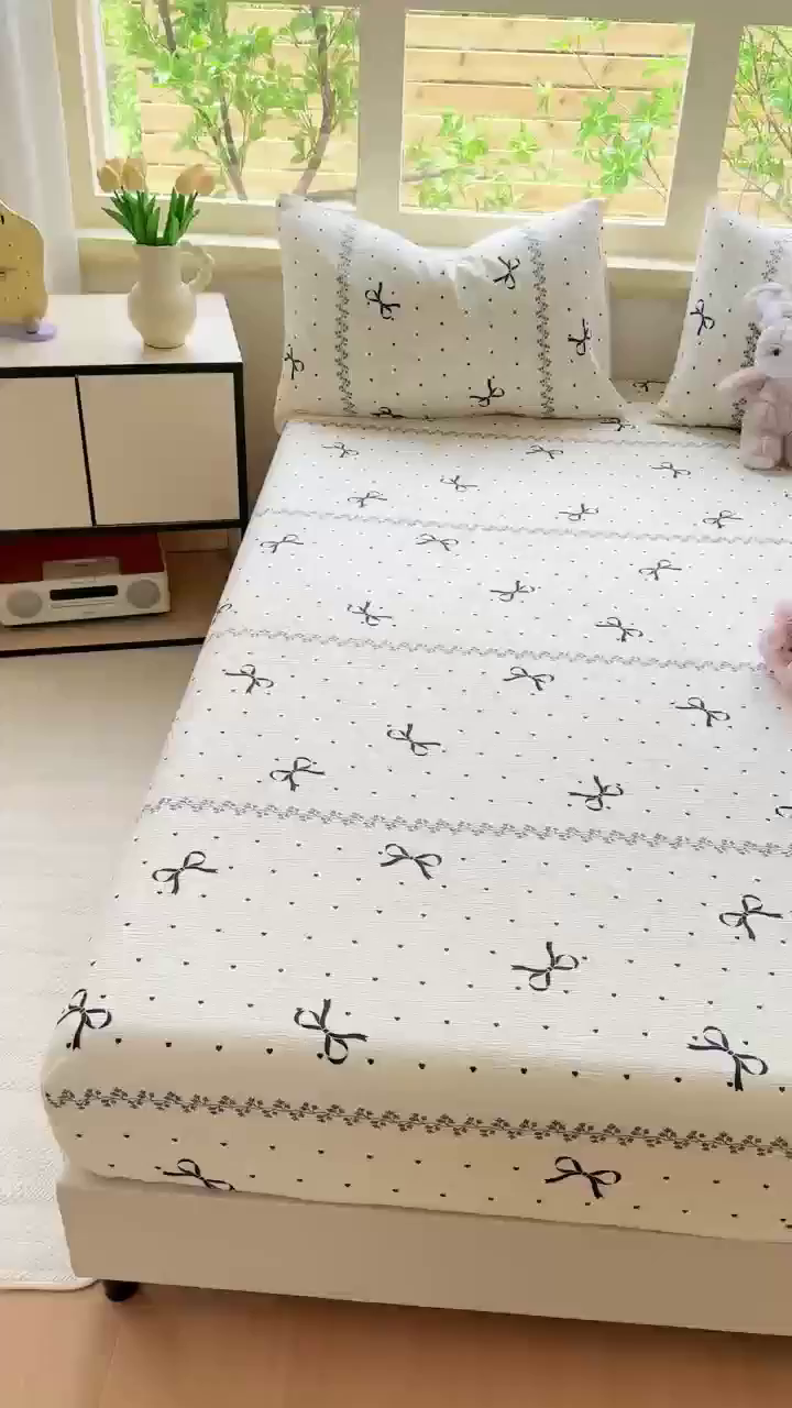 91家纺网 家纺一手货源 找家纺 叠派家纺 2025新款A类双层纱提花单品系列-单床笠 蝴蝶结