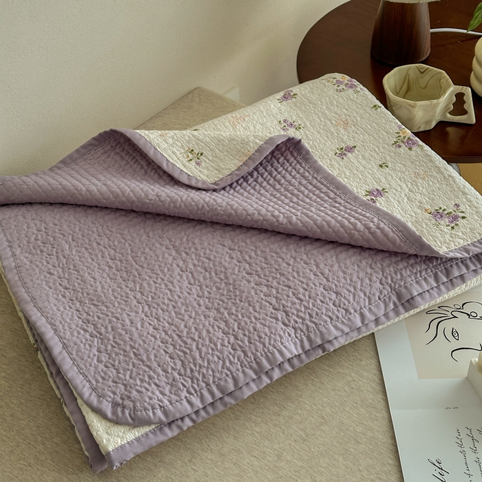 橙子家居 2024新款A类高温砂洗木棉印花床盖三件套夹层新疆棉花四季款-实拍图 紫玫瑰
