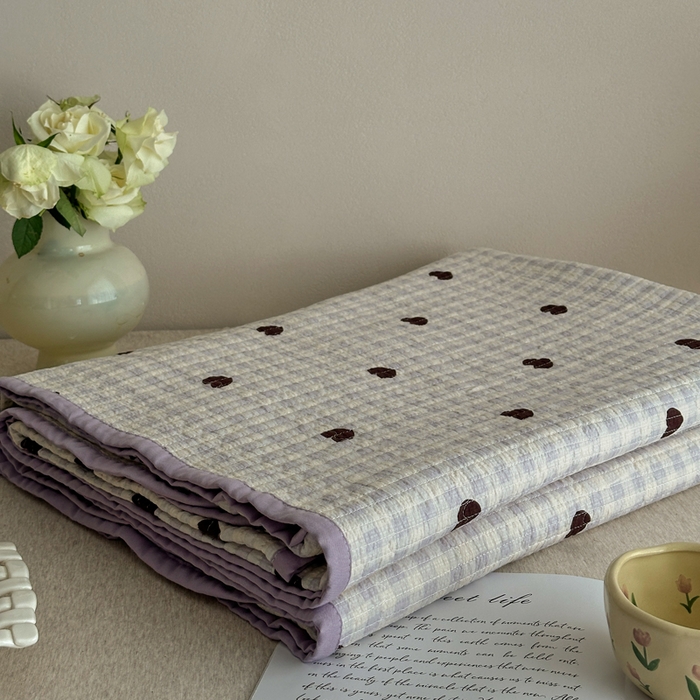 91家纺网 家纺一手货源 找家纺 橙子家居 2024新款A类高温砂洗木棉印花床盖三件套夹层新疆棉花四季款-实拍图 爱心格