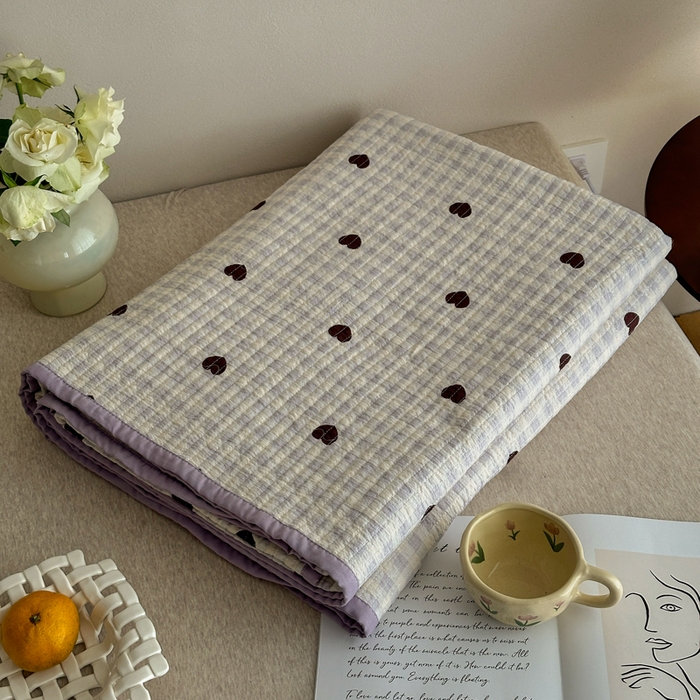 91家纺网 家纺一手货源 找家纺 橙子家居 2024新款A类高温砂洗木棉印花床盖三件套夹层新疆棉花四季款-实拍图 爱心格