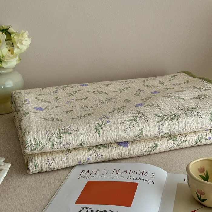 91家纺网 家纺一手货源 找家纺 橙子家居 2024新款A类高温砂洗木棉印花床盖三件套夹层新疆棉花四季款-实拍图 春天里