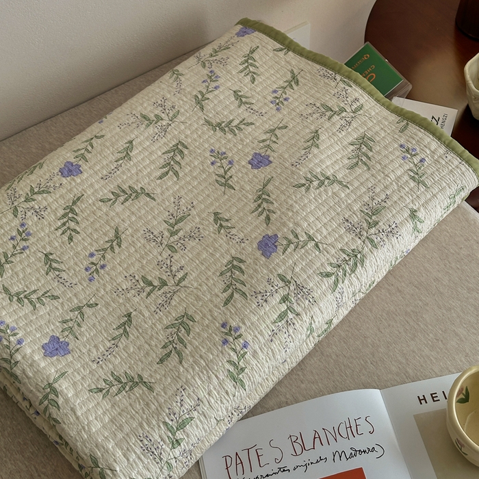 91家纺网 家纺一手货源 找家纺 橙子家居 2024新款A类高温砂洗木棉印花床盖三件套夹层新疆棉花四季款-实拍图 春天里