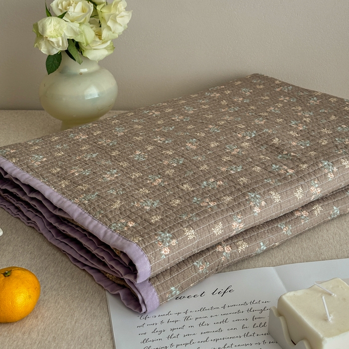 91家纺网 家纺一手货源 找家纺 橙子家居 2024新款A类高温砂洗木棉印花床盖三件套夹层新疆棉花四季款-实拍图 含苞待放