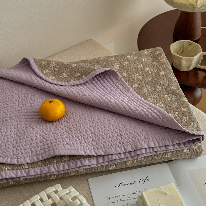 91家纺网 家纺一手货源 找家纺 橙子家居 2024新款A类高温砂洗木棉印花床盖三件套夹层新疆棉花四季款-实拍图 含苞待放