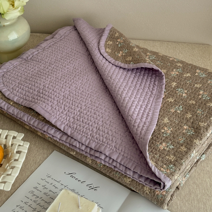 91家纺网 家纺一手货源 找家纺 橙子家居 2024新款A类高温砂洗木棉印花床盖三件套夹层新疆棉花四季款-实拍图 含苞待放