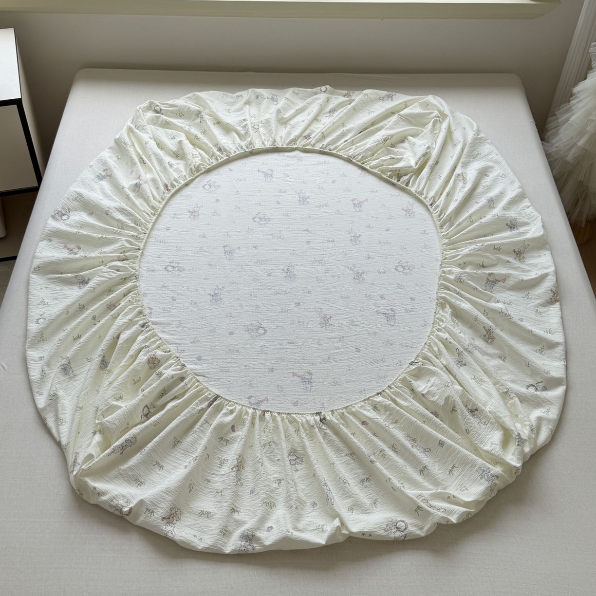 91家纺网 家纺一手货源 找家纺 叠派家纺 2025新款A类双层纱提花单品系列-单床笠 音乐小兔