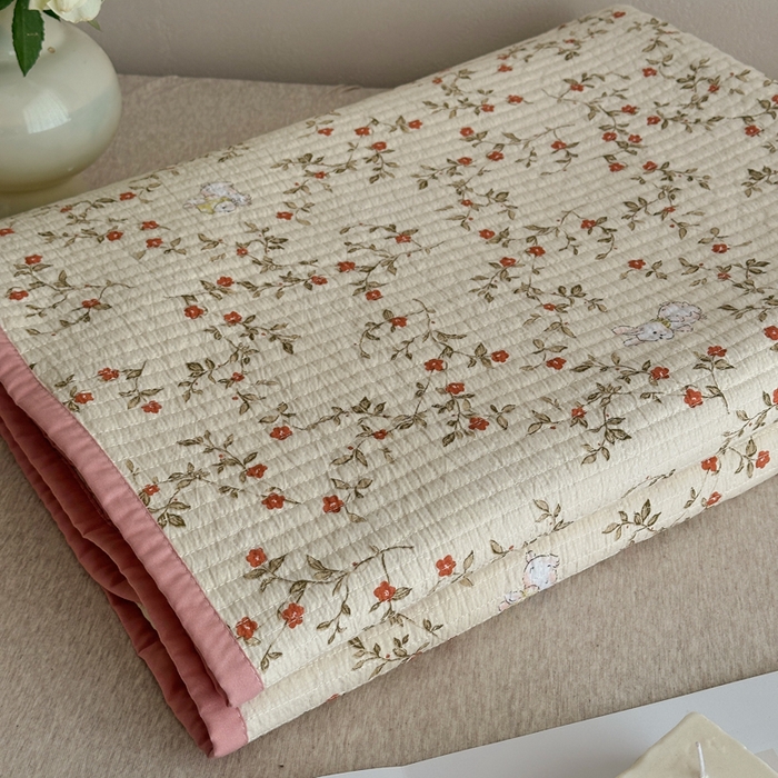 91家纺网 家纺一手货源 找家纺 橙子家居 2024新款A类高温砂洗木棉印花床盖三件套夹层新疆棉花四季款-实拍图 免仙子