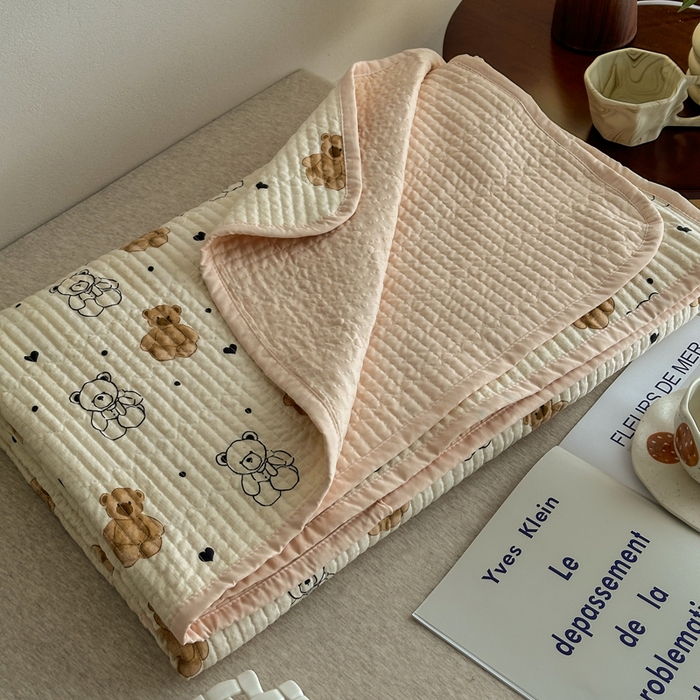 橙子家居 2024新款A类高温砂洗木棉印花床盖三件套夹层新疆棉花四季款-实拍图 小熊派对