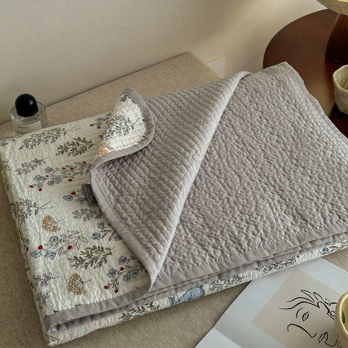 橙子家居 2024新款A类高温砂洗木棉印花床盖三件套夹层新疆棉花四季款-实拍图 薰衣草