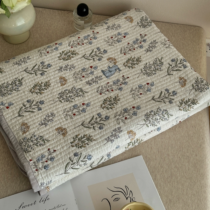 91家纺网 家纺一手货源 找家纺 橙子家居 2024新款A类高温砂洗木棉印花床盖三件套夹层新疆棉花四季款-实拍图 薰衣草