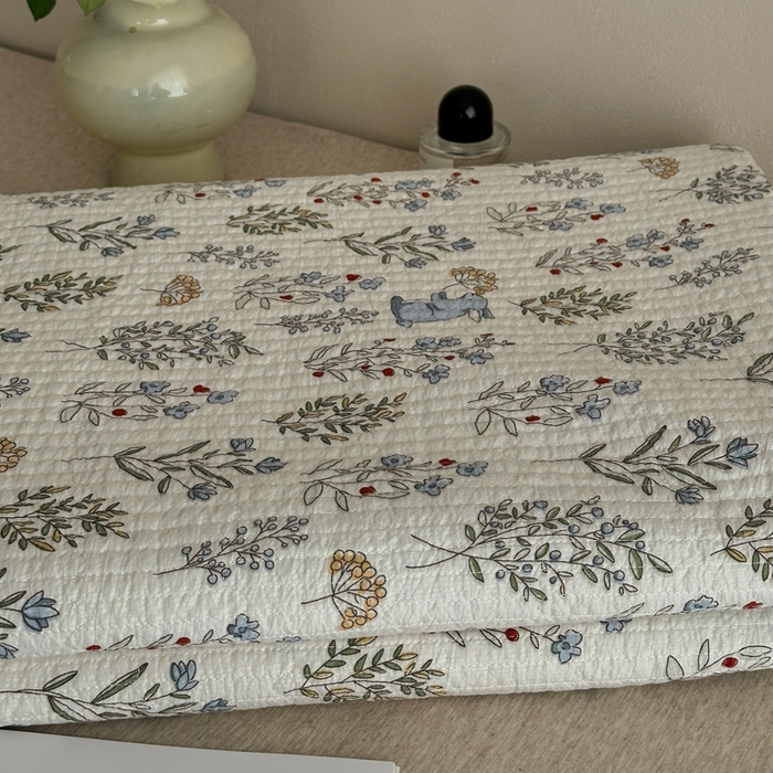 91家纺网 家纺一手货源 找家纺 橙子家居 2024新款A类高温砂洗木棉印花床盖三件套夹层新疆棉花四季款-实拍图 薰衣草