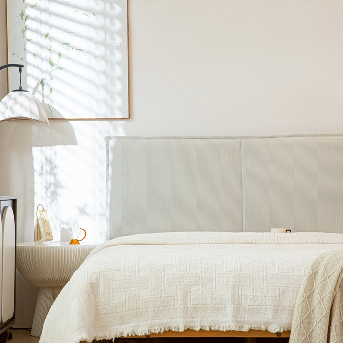 91家纺网 家纺一手货源 找家纺 沐沐家纺 2026新款灯芯绒床头平板大靠背 灰色