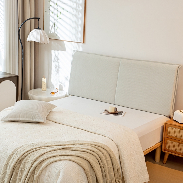 91家纺网 家纺一手货源 找家纺 沐沐家纺 2026新款灯芯绒床头平板大靠背 灰色