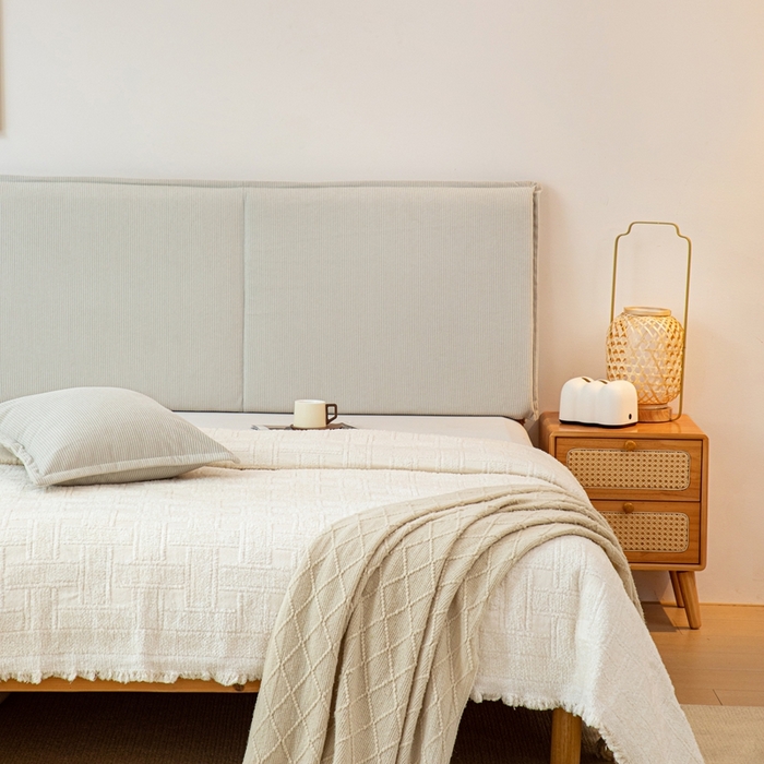 91家纺网 家纺一手货源 找家纺 沐沐家纺 2026新款灯芯绒床头平板大靠背 灰色