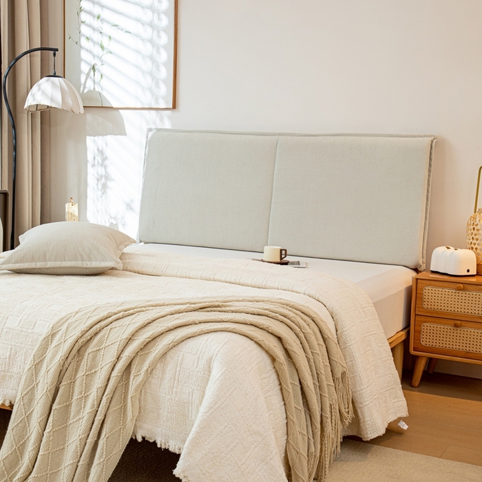 91家纺网 家纺一手货源 找家纺 沐沐家纺 2026新款灯芯绒床头平板大靠背 灰色