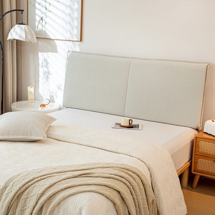 91家纺网 家纺一手货源 找家纺 沐沐家纺 2026新款灯芯绒床头平板大靠背 灰色