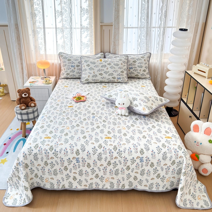 91家纺网 家纺一手货源 找家纺 （总）橙子家居 2024新款A类木棉印花床盖三件套四季款夹层新疆棉花