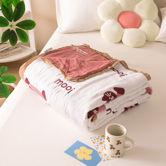 橙子家居 2024新款韩国泡芙被纯棉五层纱布空调被夏凉被 春秋被 樱桃猫