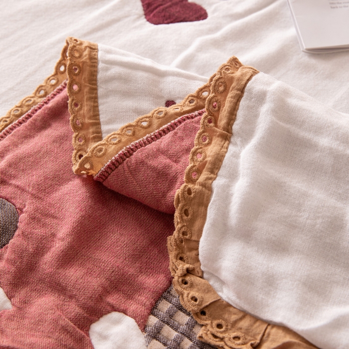 91家纺网 家纺一手货源 找家纺 橙子家居 2024新款韩国泡芙被纯棉五层纱布空调被夏凉被 春秋被 樱桃猫