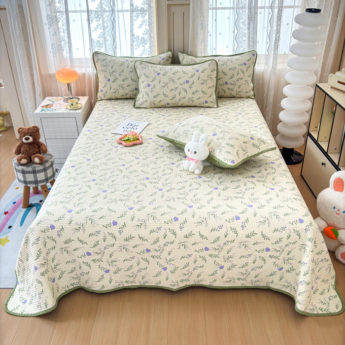 橙子家居 2024新款A类木棉印花床盖三件套四季款夹层新疆棉花 春天里