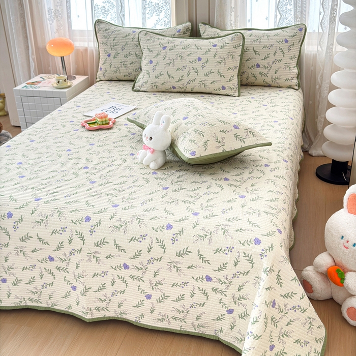 91家纺网 家纺一手货源 找家纺 橙子家居 2024新款A类木棉印花床盖三件套四季款夹层新疆棉花 春天里