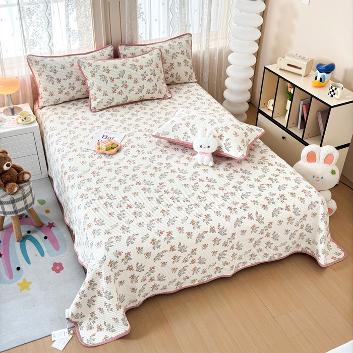 91家纺网 家纺一手货源 找家纺 橙子家居 2024新款A类木棉印花床盖三件套四季款夹层新疆棉花 繁花似锦